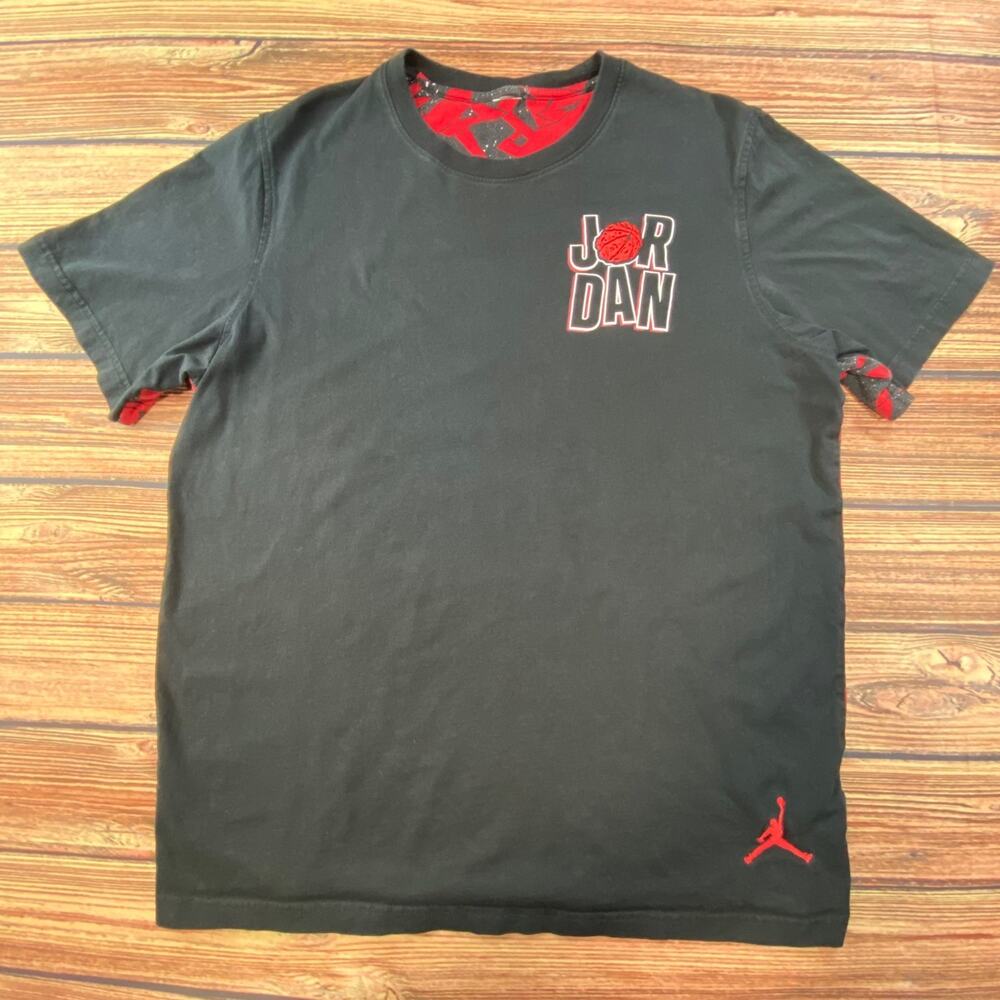 Y2k Nike Air Jordan Shirt Mens XL Black Red Jumpman All Over Print T Shirt
